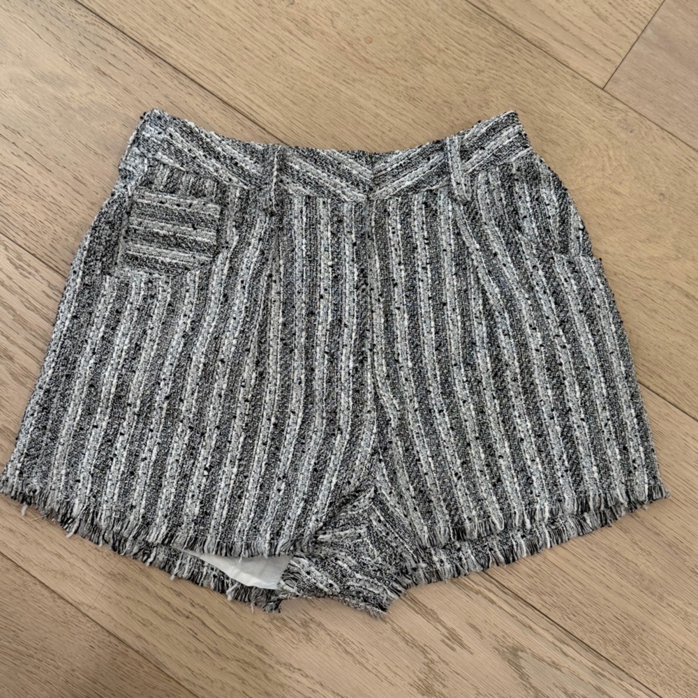 IRO Black and White Tweed Stripe High-Waist Shorts